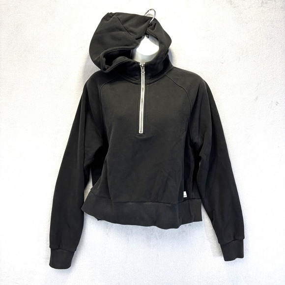 Vuori Tops - Vuori Restore 1/2 Zip Hoodie Womens Small Black Fleece Cropped Relaxed VW288